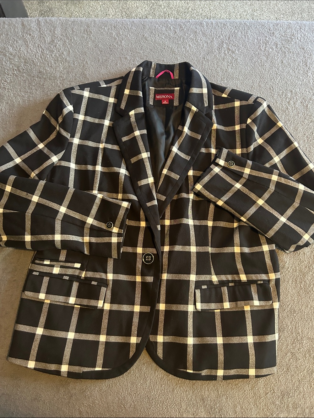 Merona Black & Cream Windowpane Sport Coat